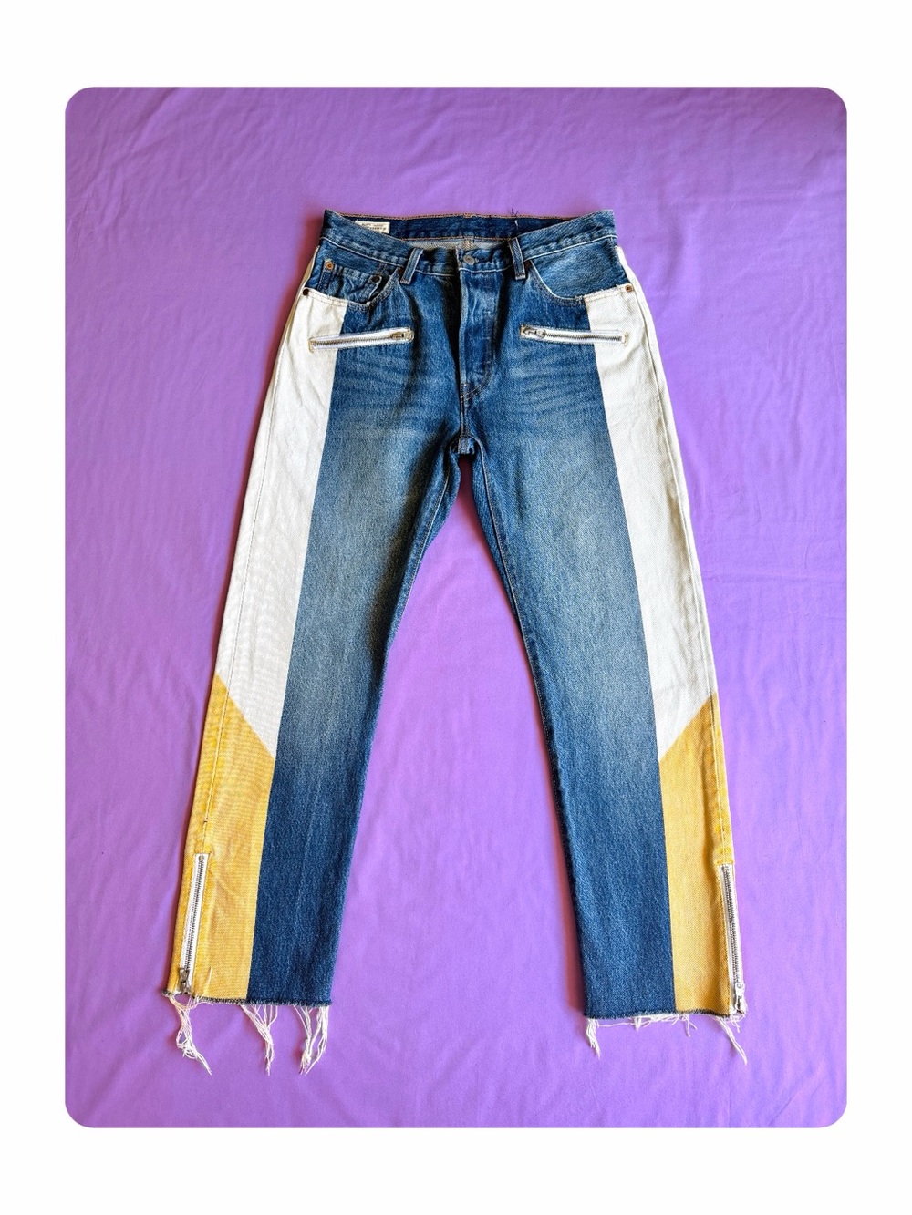 ★ Vintage 90’s Levis 501 Straight Leg Moto Crop Edgy Denim Jeans Tricolor 28 ★